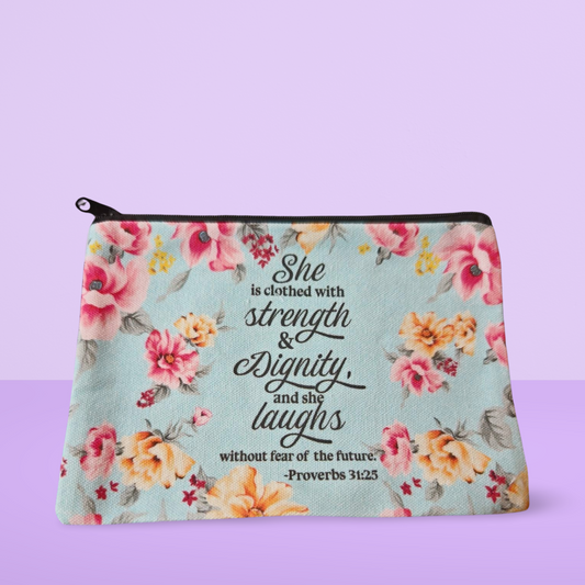 Floral Canvas Zippered Pouch